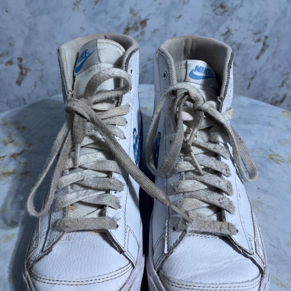 Nike Blazer Mid 77 Gingham Women's Size 8.5 Shoes White Blue Athletic Sneakers - Picture 13 of 15